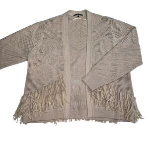 Kobi Halperin Open Fringe Fringe Oatmeal Cotton Cashmere Blend Size L/XL